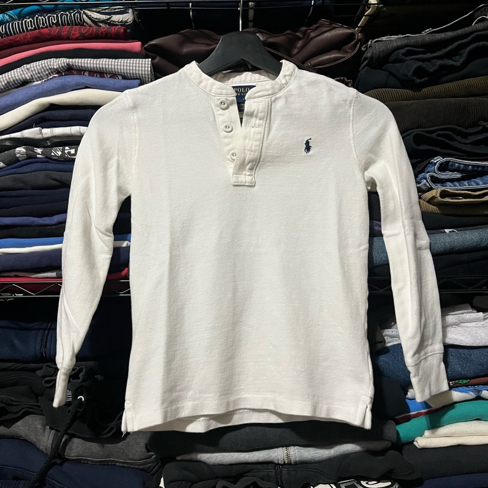 Polo by Ralph Lauren White Long Sleeve Henley Tee with Navy Pony